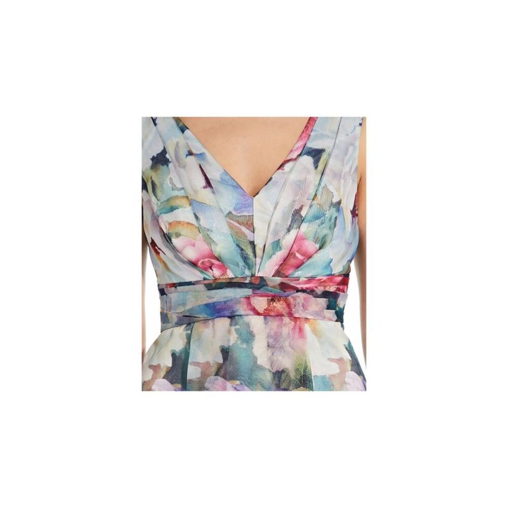 ADRIANNA PAPELL Womens Turquoise Sleeveless Full-Length Fit + Flare Dress 10 - Picture 3 of 5
